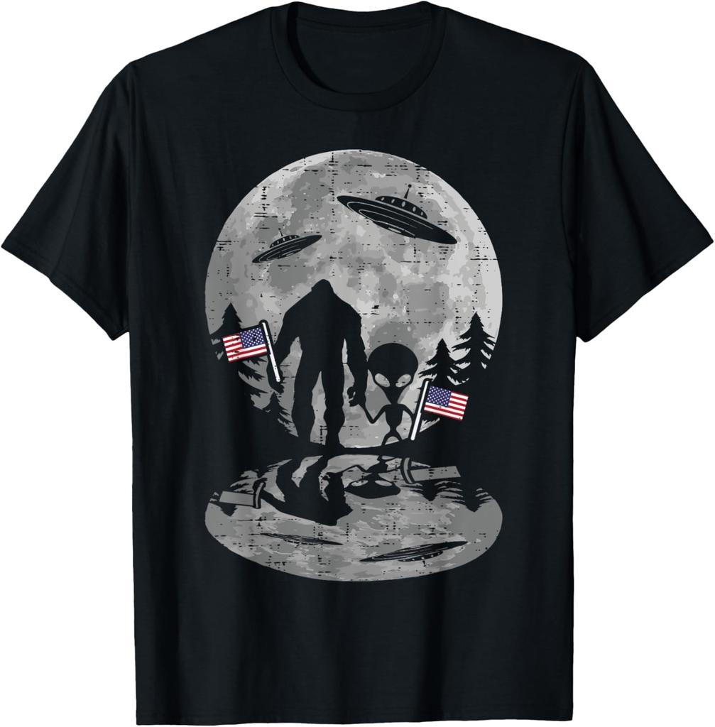 Funny Bigfoot Alien UFO 4th of July Patriotic Shirt f Unisex T-Shirt