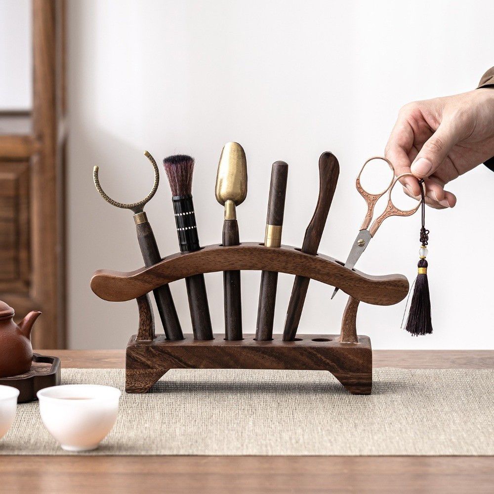 Simple Wooden Pen Holder Multifunction Tea Tools Storage Rack Desk Organizer  Office Supplies