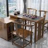 Solid Wood Rotating Tea Table Set with Chairs and Kettle, Mobile Balcony Coffee Table for Home.