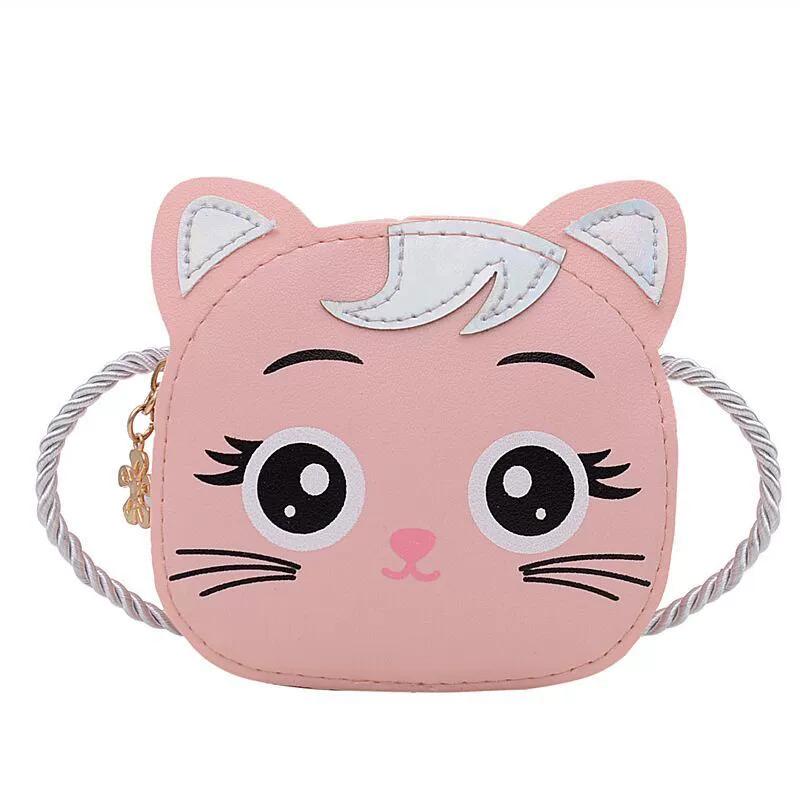 Baby Girls PU Leather Small Shoulder Crossbody Bags Cute Cat Kids Coin Purse Wallet Fashion Children's Mini Handbags