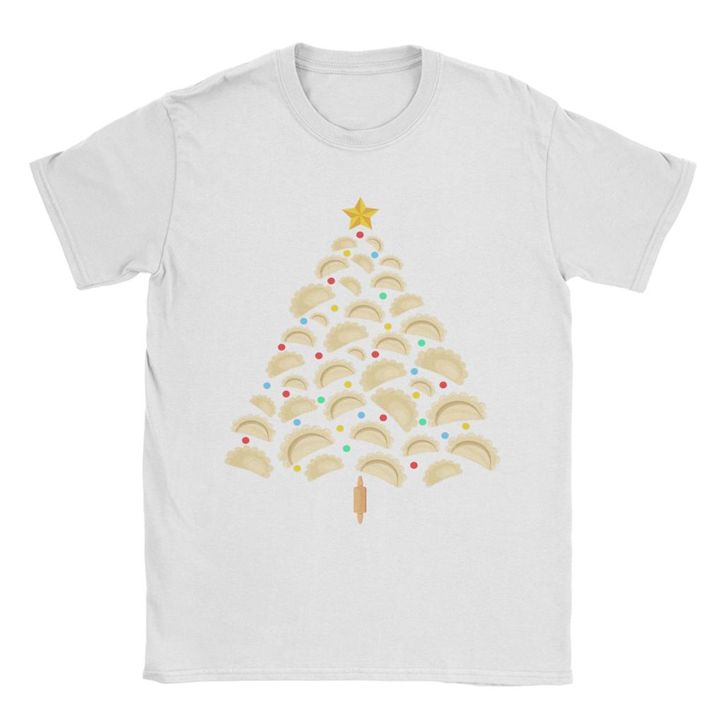 Счастливого Рождества Футболка Рождественская елка с варениками Мужская 100% хлопок для мужских футболок Футболка с круглым вырезом Короткий рукав одежда