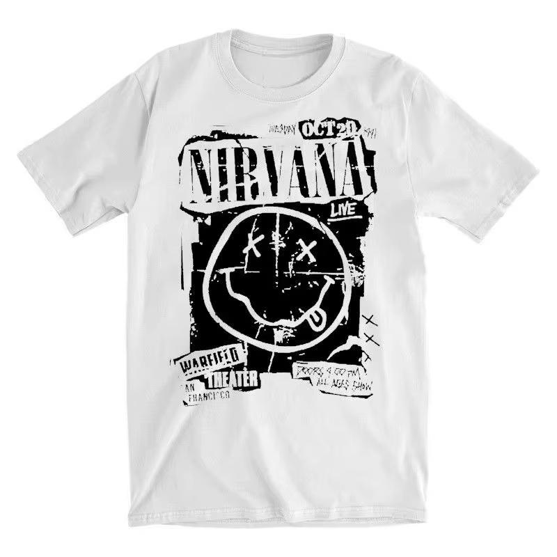 1pc Rock Band Nirvana Print Mens Casual 2026 Cotton T Shirt Unisex Men Women Kids Summer Streetwear Casual Short Sleeve Tops