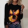 Tops For Women Bathing Fire Phoenix Print Round Neck Long Sleeve T-shirt Fall Casual Slim Pullover Women's Long Sleeve Top