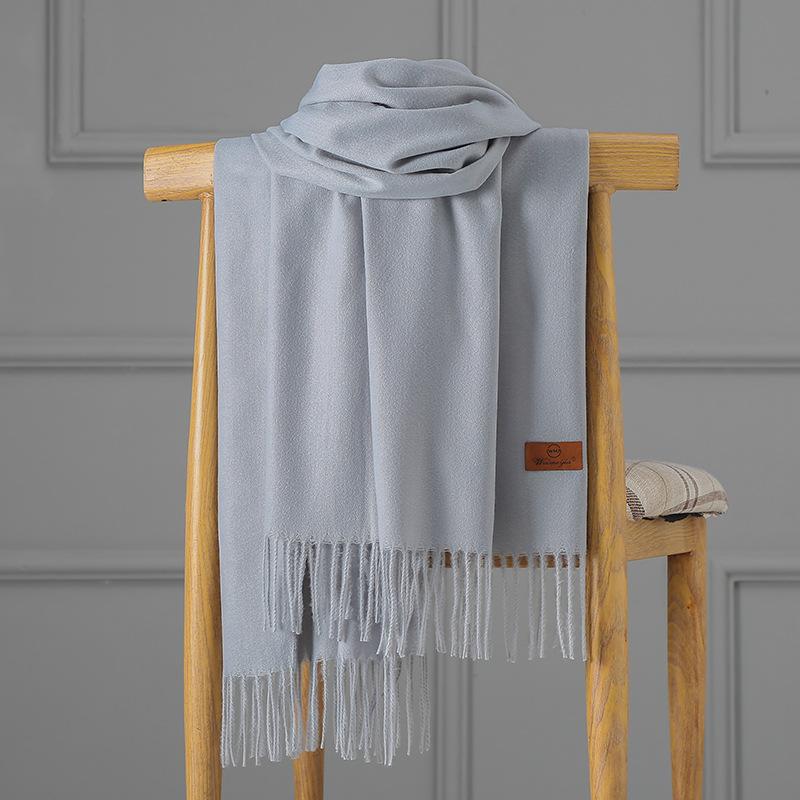 Cashmere Scarf Women's Autumn and Winter Solid Color Tassel Shawl Thickened Warm Scarf
