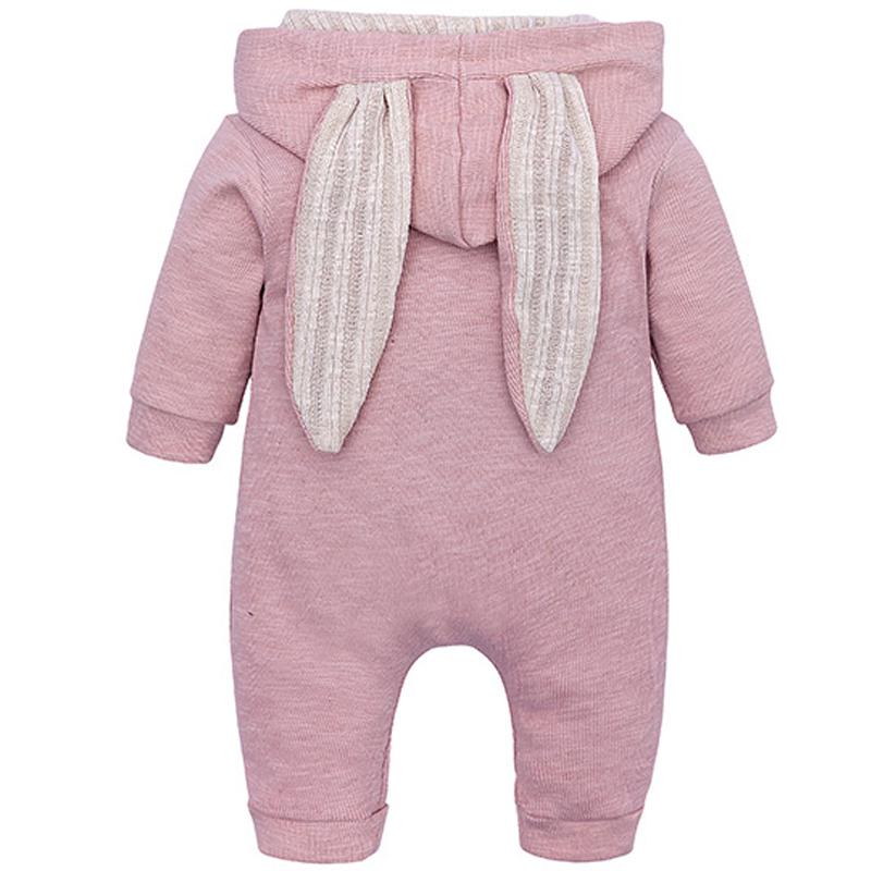 Baby 3d Rabbit Ear Long Romper Cute Long Sleeve Hoodie Jumpsuits Toddler Winter Warm Outwear