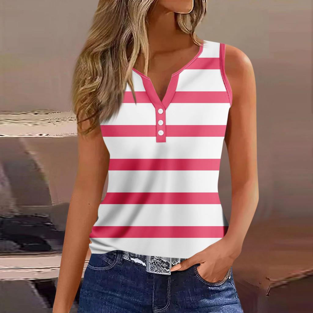 Womens Tank Top V Neck Basic Printed Casual Summer Sleeveless Top