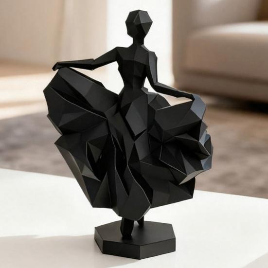 Геометрическая граненная фигурка танцовщицы, 3D-печатная черная статуэтка балерины, современная скульптура балерины для декора домашней полки стола