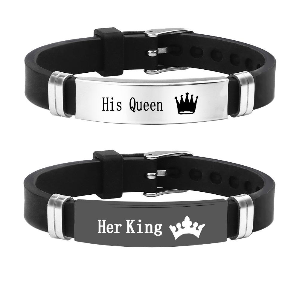 Cross-border stainless steel luminous crown couple necklace set, personalized design sense of fashion, leather titanium steel bracelet