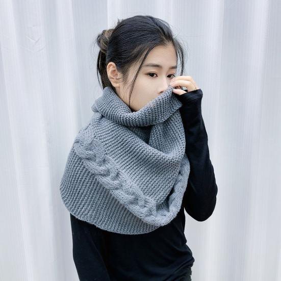 Yousheng Winter Wool Knitting Scarf Women Men Solid Color Dual Use Shawl Scarf Twist Texture Versatile Warm Hat Scarf