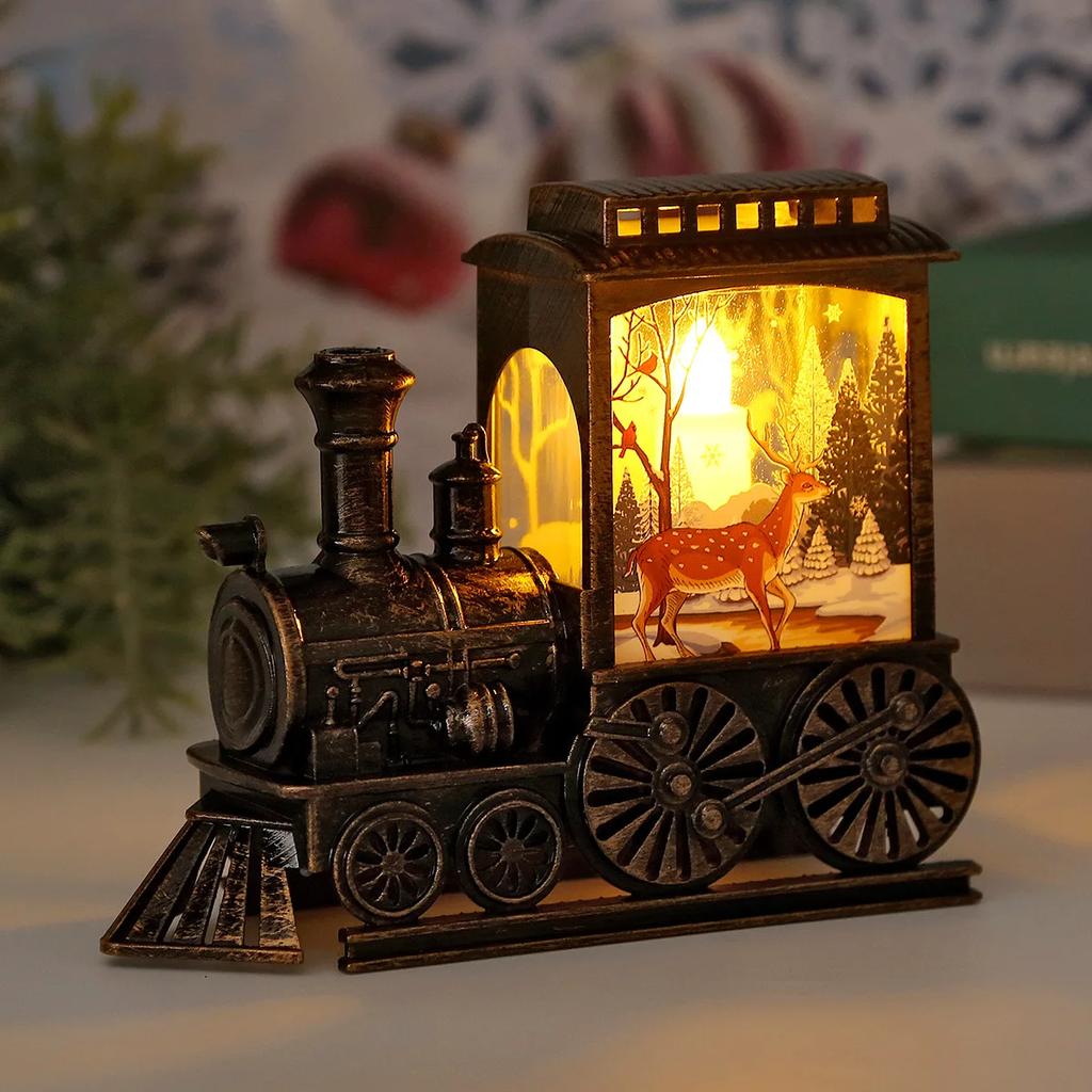 LED Night Light Vintage Train Christmas Battery Powered Lantern Portable Decorative Lamp Indoor Outdoor Party Gift