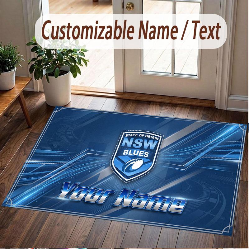 Custom Rug NSW Blues Pattern Print Name Text Soft Non‑Slip Floor Carpet for Home Indoor Decoration