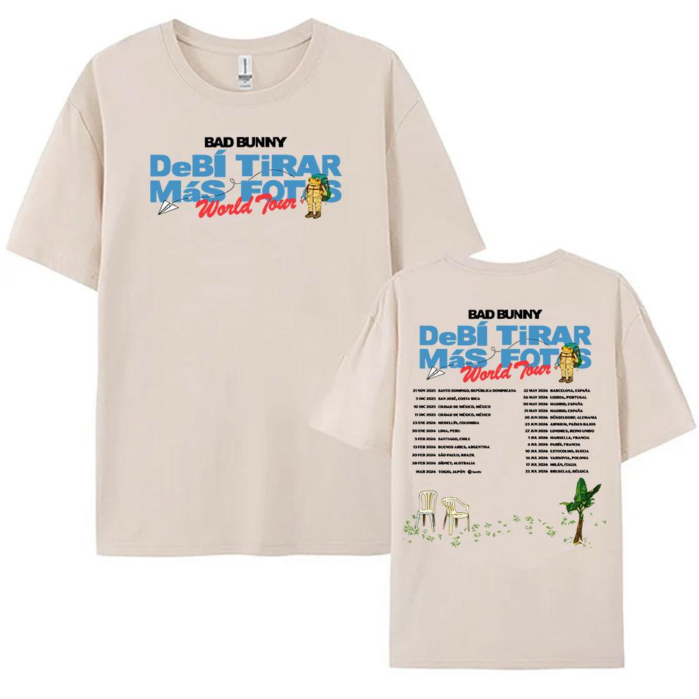 Футболка Bad Bunny 2025-2026 World Tour Debí Tirar Más Fotos Album НОВЫЕ футболки с коротким рукавом Футболка с круглым вырезом из хлопка Женская и мужская одежда