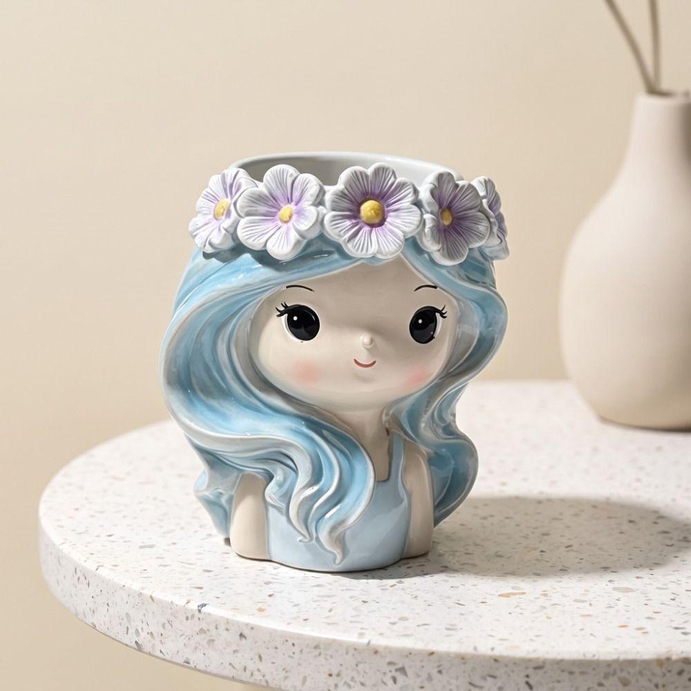 Resin Girl Shape Planter Decoration Fairy Flowerpot Desk Ornaments Flower Pot Indoor