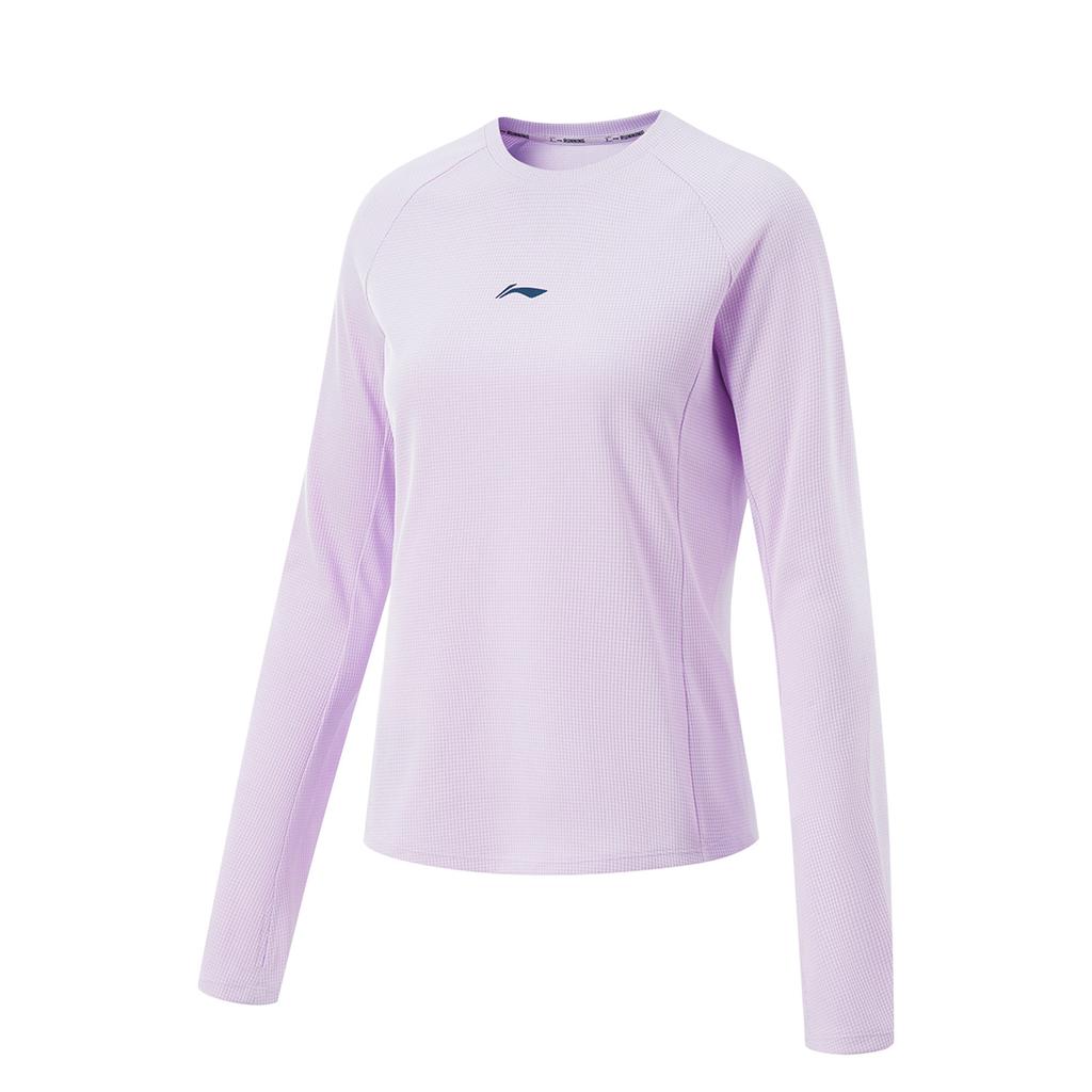 Li Ning Running Series Brand Logo Casual Comfortable Round Neck Long Sleeve T-Shirt Women T-Shirt Cool-Purple ATLV034-3