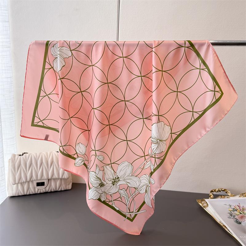 70*70cm Women's Imitation Silk Square Scarf Soft Satin Print Wrap Foulard Neckerchief Bandannas Hair Skinny Tie Hijab Shawls