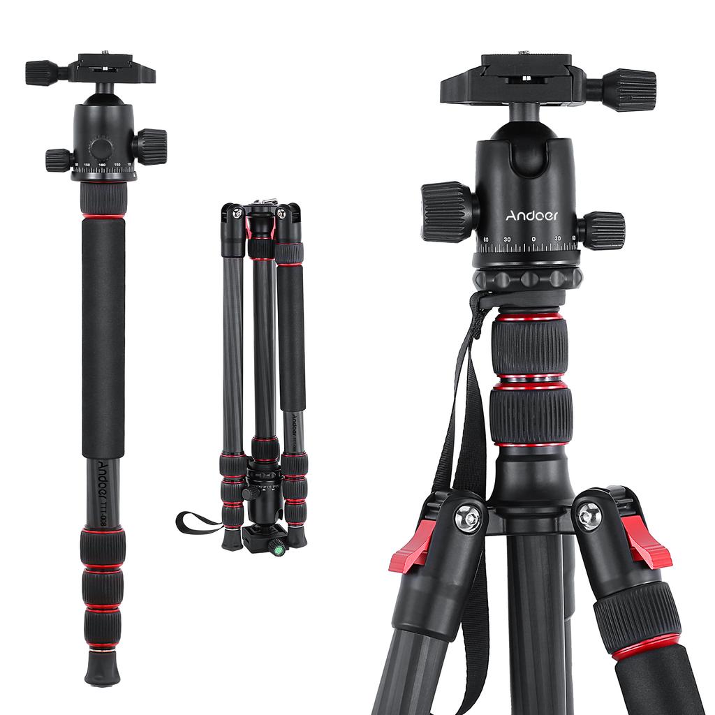 Andoer TTT-008 200cm/78.7in Adjustable Carbon Fiber Camera Tripod Stand Monopod 12KG Payload with