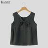 ZANZEA Женские повседневные майки без рукавов с круглым вырезом и свободным завязыванием