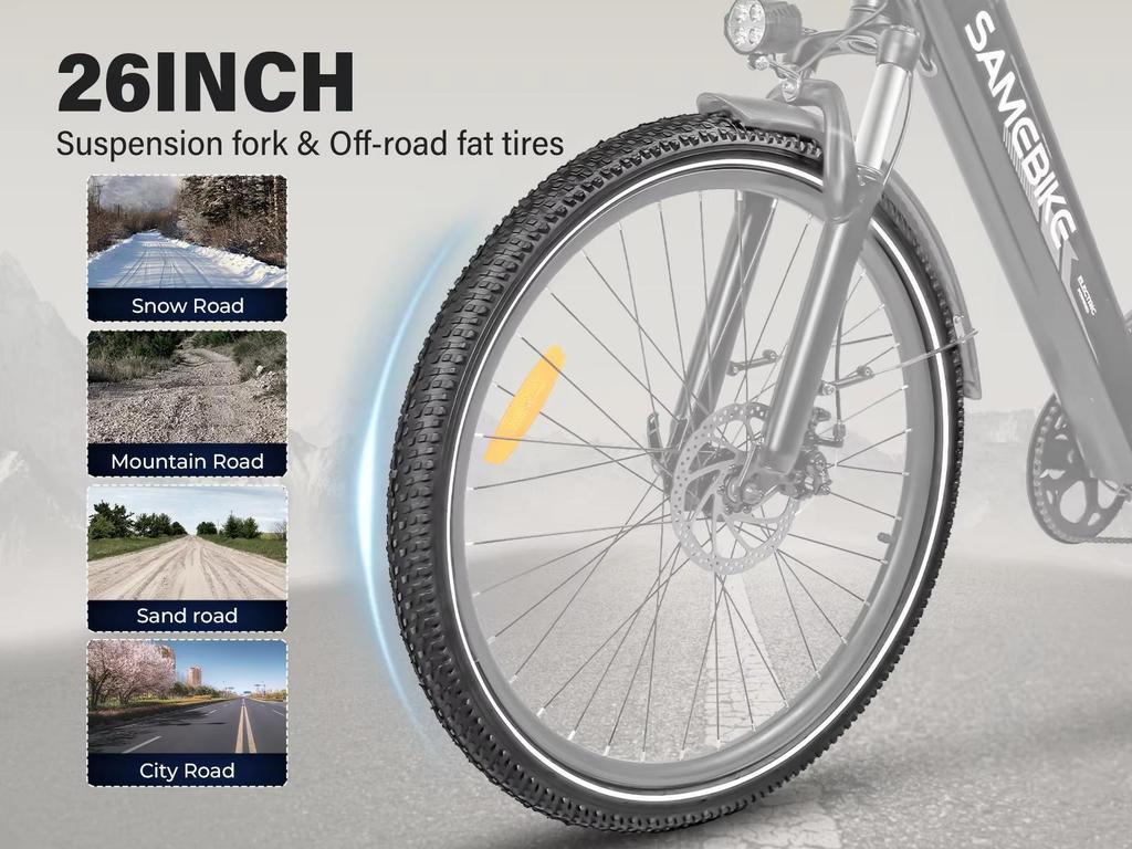 SAMEBIKE New model  RS-A01 Pro-T 36V15AH Removable Battery Electric Bike 26-Inch Tire Commuting Electric Bicycle daily commute.