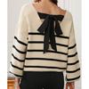 European and American autumn and winter sweaters women's fashion and sexy striped one-word collar shoulder-down knitted top