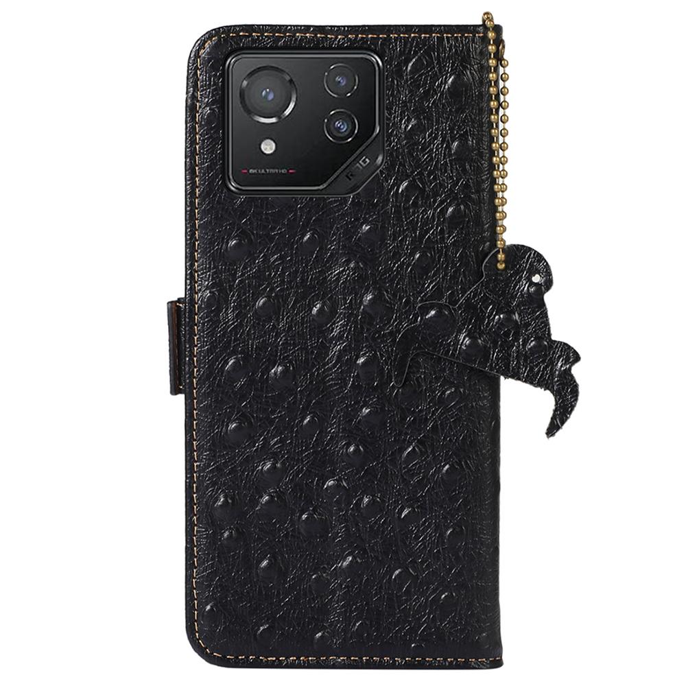 For Asus ROG Phone 8 5G/Phone 8 Pro 5G Ostrich Texture Wallet Case Genuine Cow Leather Phone Cover