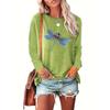 New Multicolour Dragonfly Print Women's T-shirt Long Sleeve Crop Top Female Graphic Blouse Plus Size Women's Clothing Shirts