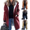 Long Sleeve Pockets Zipper Buttons Closure Loose Solid Color Women Coat Winter Faux Fur Hooded Fleece Lined Mid-Length Casual Overcoat
