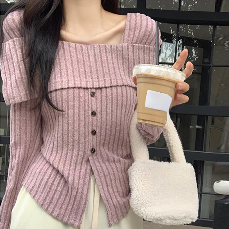 Knit Pullover Women Chic Off Shoulder Casual Slim Gentle Sweater Female Spring New Fashion Solid Long Sleeves Knitwears Lady