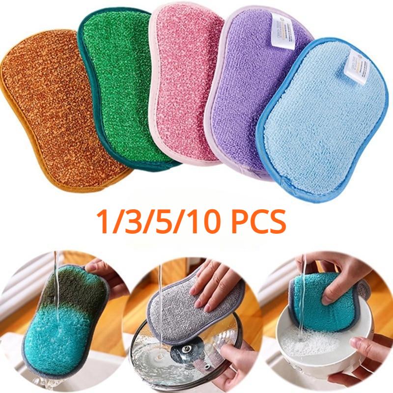 1/3/5/10 Pcs Kitchen Cleaning Sponge for Dish Non-Scratch Microfiber Sponge Scrubber Kitchen Home Cleaning Pot Pan Dish Washer Sponge