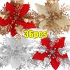 Red Gold Christmas Glitter Artificial Flowers Poinsettia Flower Hanging Ornaments Home Party Florals Garland Xmas Tree New Year