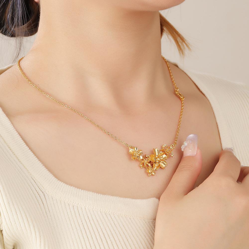 Антикварное ожерелье с цветком Саньшэн Саньши, женственность, легкая роскошь, нишевая мода, цепочка для ключицы