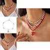 Romantic Heart Pearl Choker Necklace With Cherry And Strawberry Charms For Girls