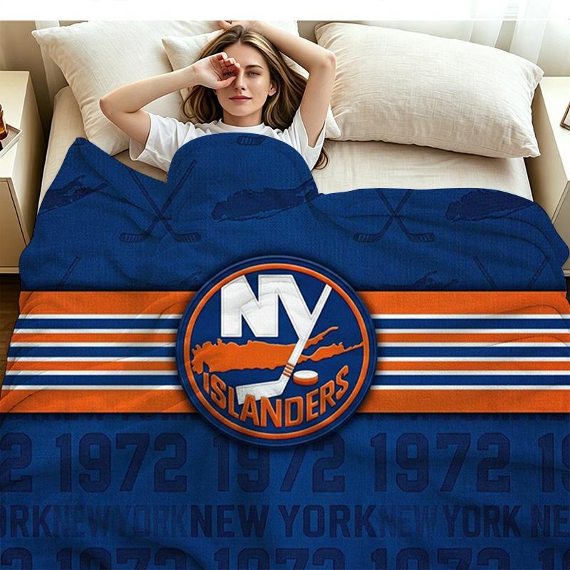 New York Islanders Print Flannel Blanket High Quality Warm Comfortable Cover for All Seasons Perfect for Gifts Home Decor