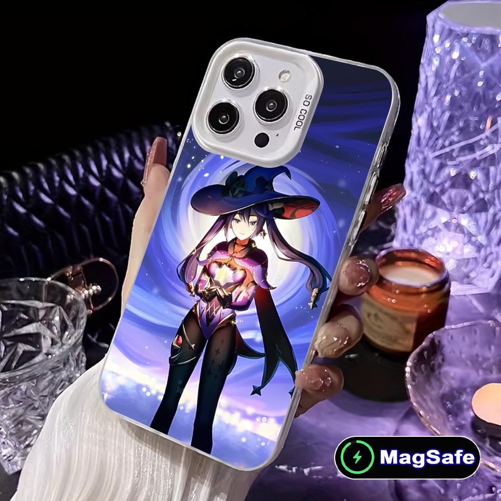 Game GI Mona White Translucent MagSafe Mobile Phone Case for iPhone 17 16 15 14 13 12 11 X XR XS 8 7 Air Pro Max Plus Cover