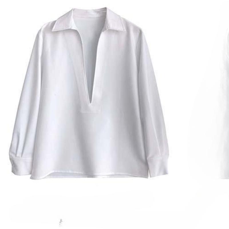 Stacked White Shirt for Women with A Niche Design Hong Kong Style Spring and Autumn Long Sleeved Retro Hong Kong Style French V-neck Chic Top