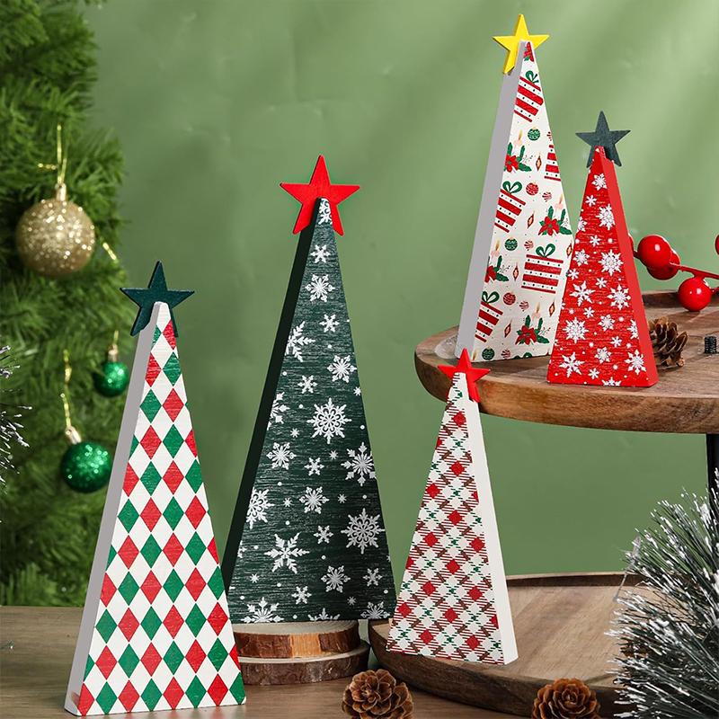 1 Set Desktop Rustic Wooden Handmade Ornament Decorative Tree Durable Christmas Festive Craft Creative