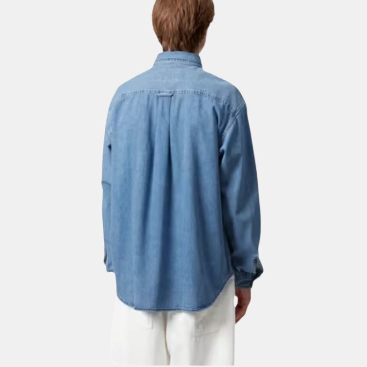 Carhartt WIP Свободная джинсовая рубашка с длинным рукавом и вышитым логотипом, на пуговицах, мужская рубашка I034525-01-06