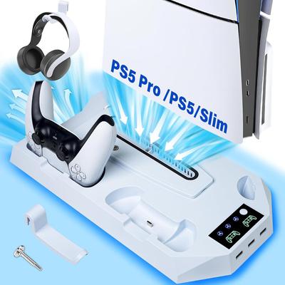 Подставка для охлаждения и зарядки консоли PS5/Slim/Pro с двухфункциональным вентилятором