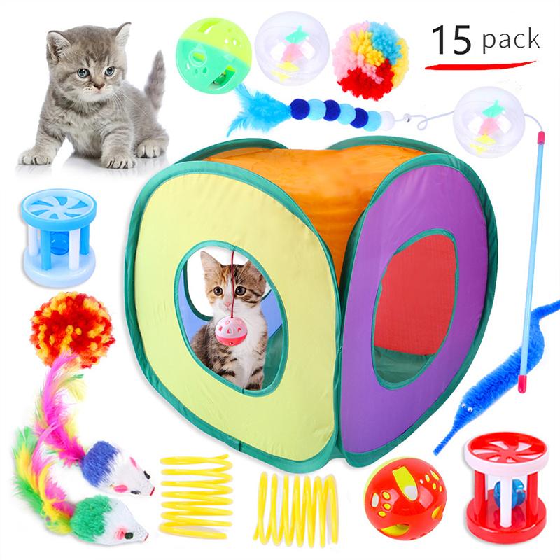 Cat Toys Cat Kitten Play Tunnel Mouse Shape Balls Foldable Chat Funny Cat Tent Mouse Supplies Simulation Fish