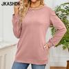 JKAASHDK Women's Fashion Casual Solid Color Print Spring Autumn Long Sleeve O-Neck Pullovers & Long Sleeves