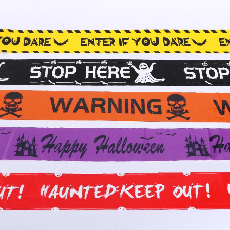 1Pc Halloween Props Window Prop Warning Line Plastic Skull Head Warning Tape Signs Halloween Decoration Witch Balloons Lot