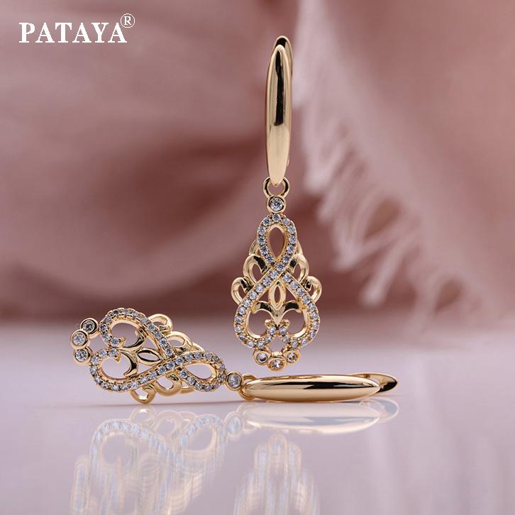 PATAYA Серьги из розового золота с китайским узлом и инкрустацией из белого искусственного циркона