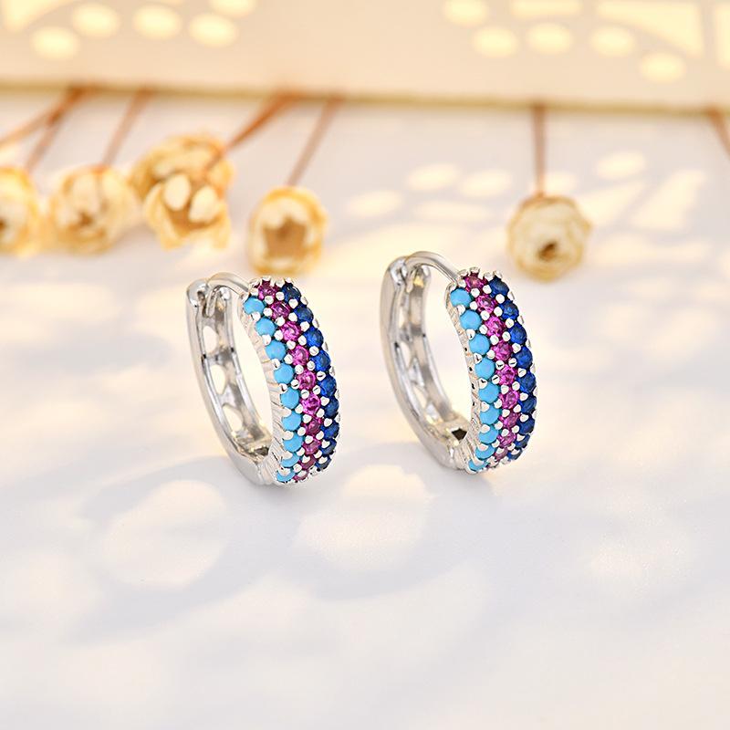 Color Zircon Ear Buckles, Slightly Inlaid Geometric Earrings, Simple And Personalized Earrings With Temperament