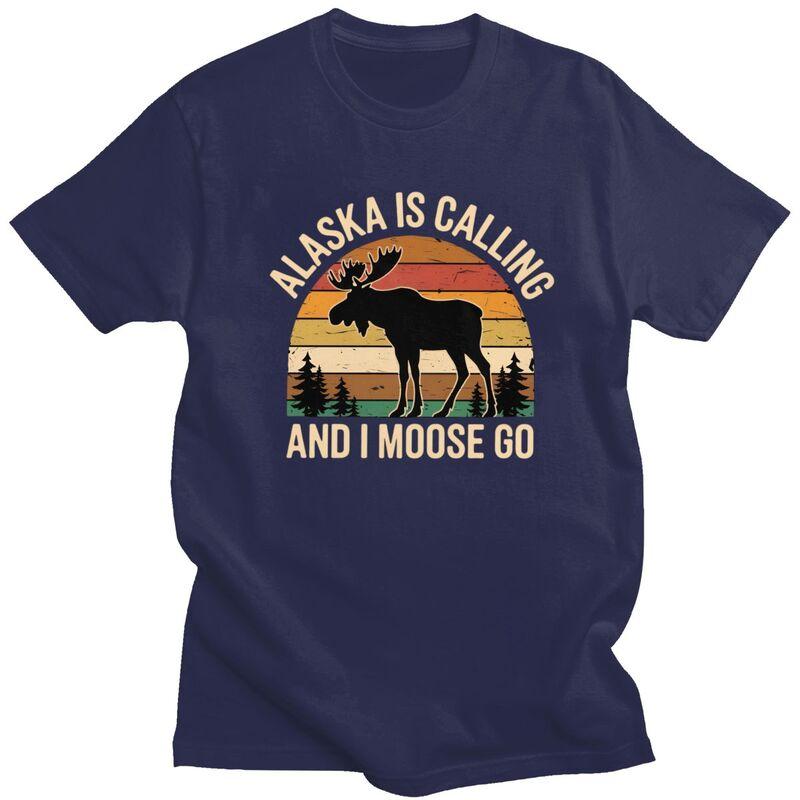 Mens Alaska Is Calling And I Moose Go T Shirts ShortSleeve Cotton Tshirts Birthday Gift Leisure Farm Animal Lover Tee Clothes