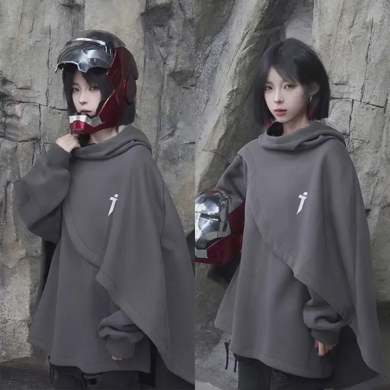 Осень 2023 года унисекс модный свитер-накидка с высоким воротником и капюшоном