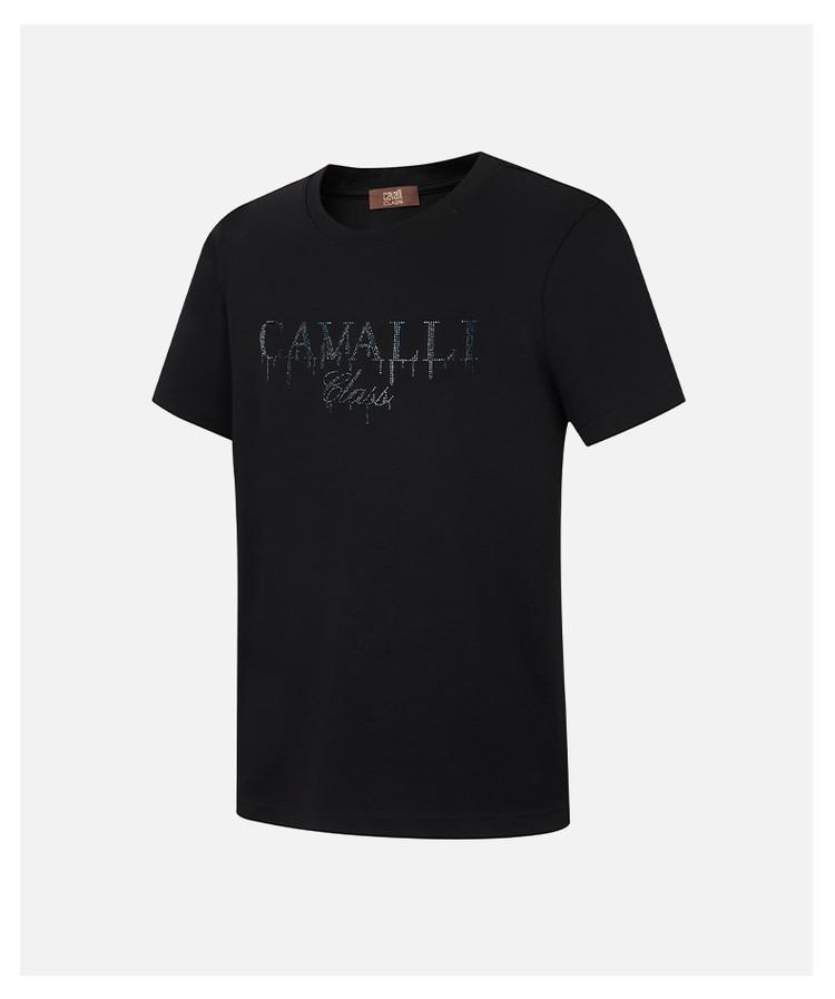 [Skin friendly and comfortable rhinestone logo] Spring and summer simple and clean daily commuting men's short sleeved T-shirt