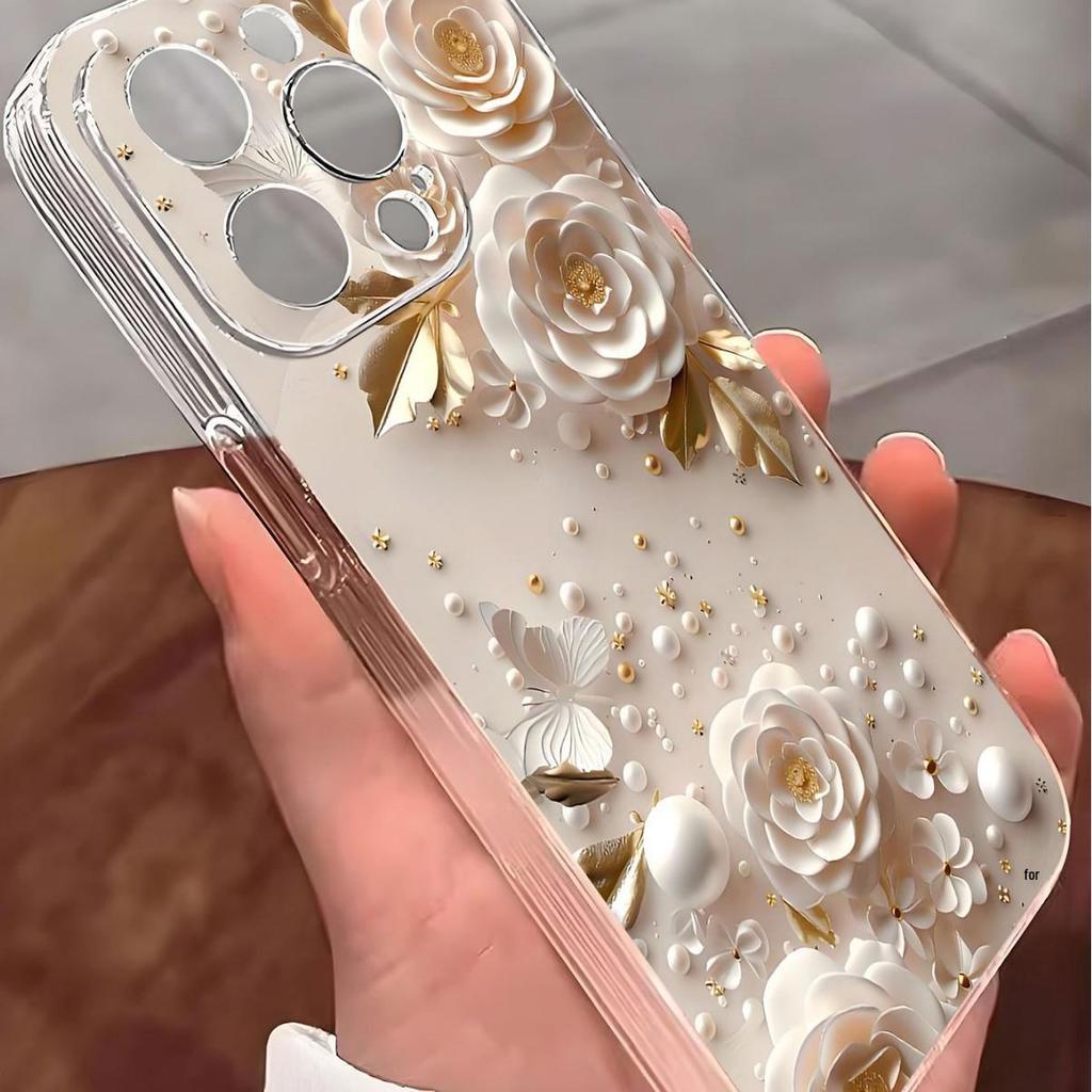 Прозрачный противоударный чехол для iPhone 14/15/16/17 Pro Max с дизайном «Шампанское и цветы»