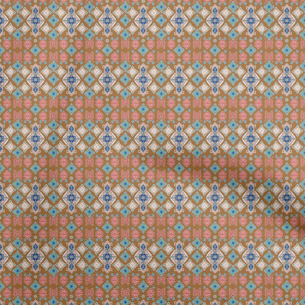 oneOone Cotton Flex Blue Fabric Asian Kilim Craft Projects Decor Fabric Printed By The Yard 40 Inch