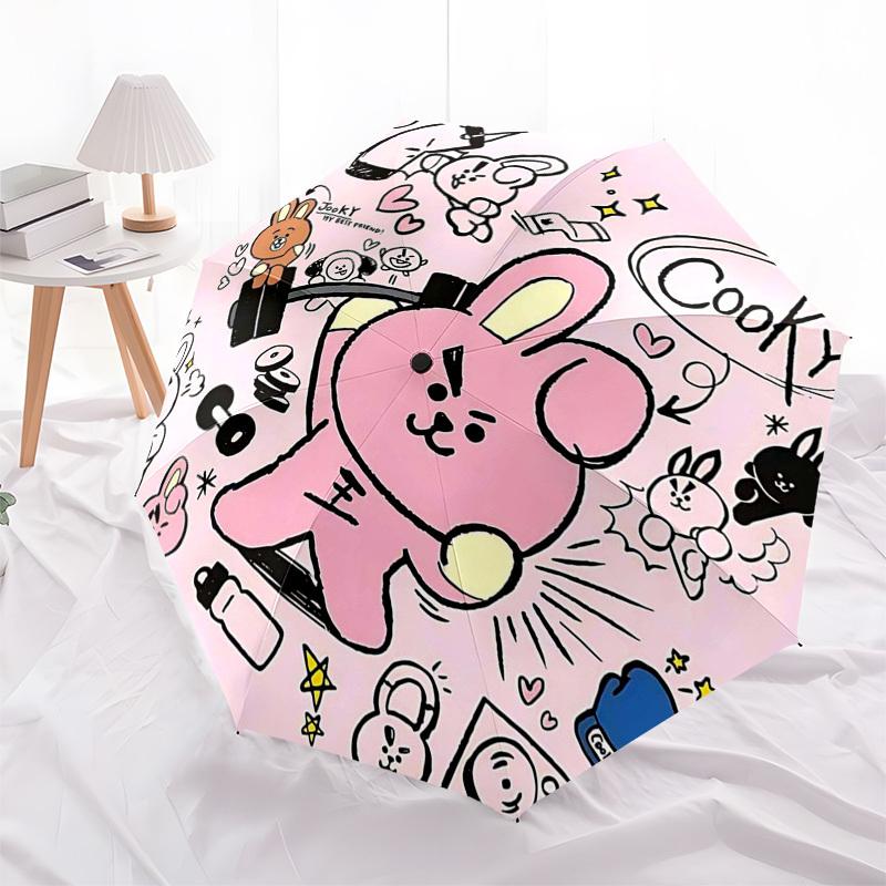 1 шт. Автоматический складной зонт BT21 Cooky для улицы - Автоматическое открытие/закрытие, Портативная 3-складная конструкция, Железный каркас с 8 ребрами, Идеальный подарок для фанатов, Путешественников, для ежедневного использования