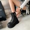 Женские ботинки 2024 года, осенние женские ботильоны на платформе, танкетке, на высоком каблуке, короткие ботинки, новый модный дизайн, молния, косплей, обувь для женщин