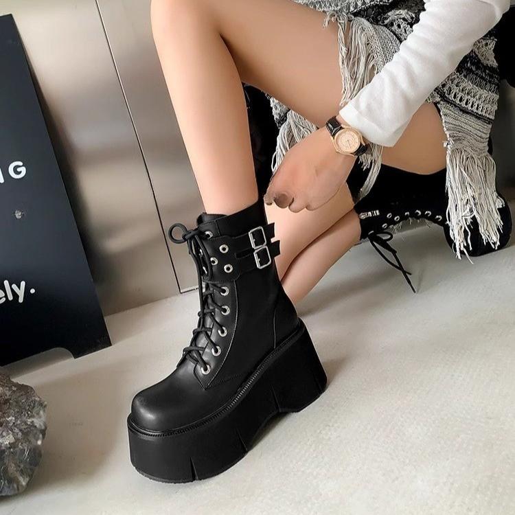 Женские ботинки 2024 года, осенние женские ботильоны на платформе, танкетке, на высоком каблуке, короткие ботинки, новый модный дизайн, молния, косплей, обувь для женщин